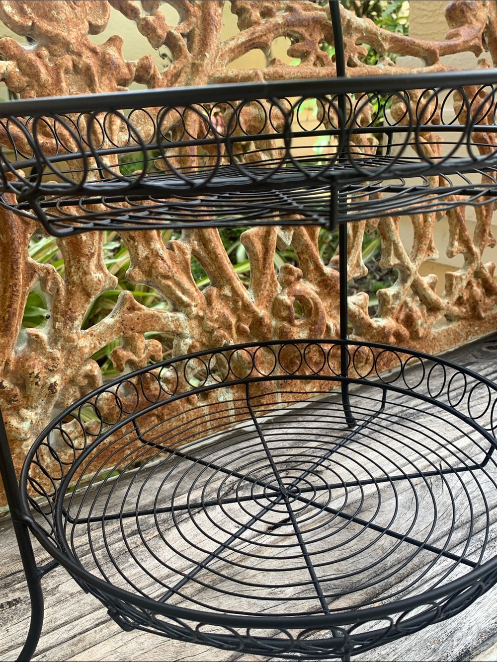 Vintage Two-Tier Decorative Metal Wire Stand - Black - Picture 8 of 8